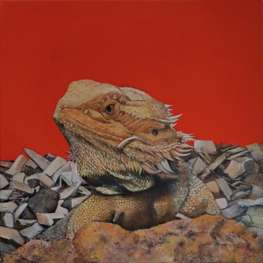 Painting titled "Iguana" by Tomás Castaño, Original Artwork, Oil