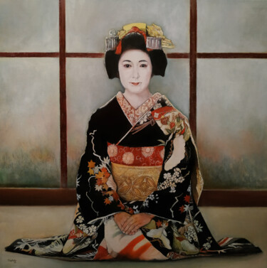 Pittura intitolato "Geisha" da Tomás Castaño, Opera d'arte originale, Olio Montato su Telaio per barella in legno