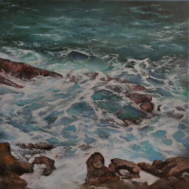 Painting titled "Mar Cantábrico" by Tomás Castaño, Original Artwork, Oil Mounted on Wood Stretcher frame