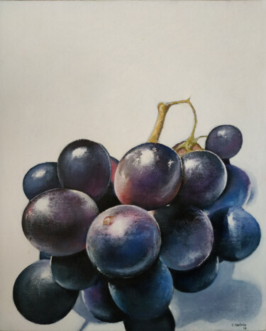 Painting titled "Uvas negras" by Tomás Castaño, Original Artwork, Oil Mounted on Wood Stretcher frame