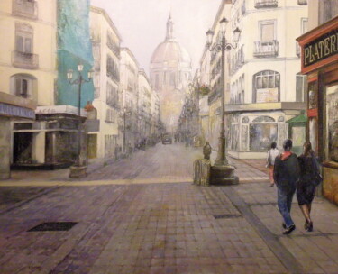 Malerei mit dem Titel "Calle Alfonso I-Zar…" von Tomás Castaño, Original-Kunstwerk, Öl Auf Keilrahmen aus Holz montiert