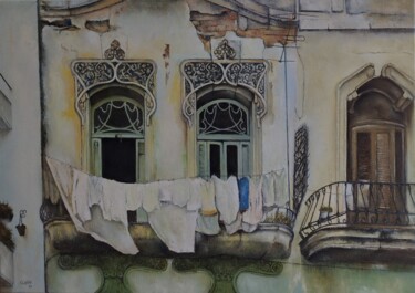 Painting titled "Habana vieja- Ropa…" by Tomás Castaño, Original Artwork, Oil Mounted on Wood Stretcher frame