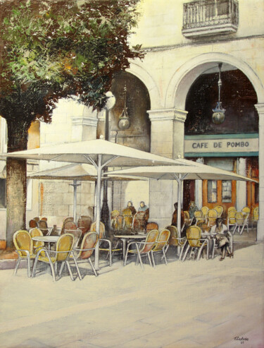 Painting titled "Café de Pombo" by Tomás Castaño, Original Artwork, Oil