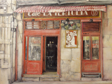 Pintura intitulada "Café La Tertulia Sa…" por Tomás Castaño, Obras de arte originais, Óleo
