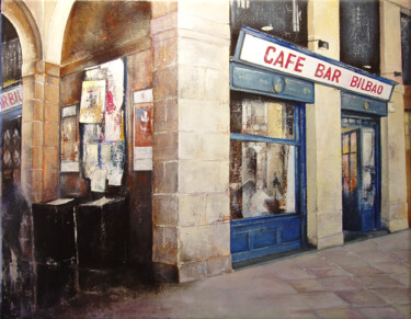 Painting titled "bar Bilbao" by Tomás Castaño, Original Artwork, Oil