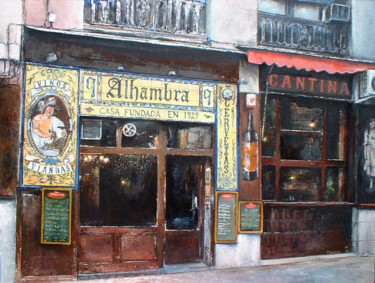Painting titled "Cantina Alhambra" by Tomás Castaño, Original Artwork, Oil