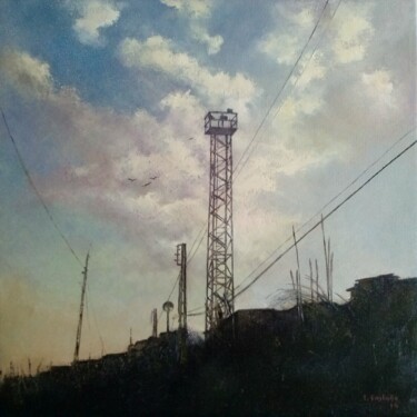 Painting titled "Atardecer" by Tomás Castaño, Original Artwork, Oil Mounted on Wood Stretcher frame