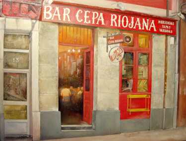 Pintura intitulada "Bar Cepa Riojana" por Tomás Castaño, Obras de arte originais, Óleo