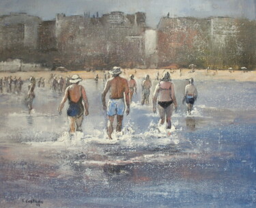 Картина под названием "Paseo por la playa…" - Tomás Castaño, Подлинное произведение искусства, Масло