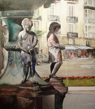 Painting titled "Fuente de los meones" by Tomás Castaño, Original Artwork, Oil