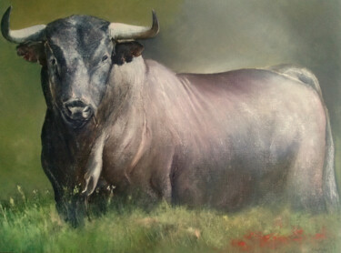 Painting titled "Toro bravo I" by Tomás Castaño, Original Artwork, Oil