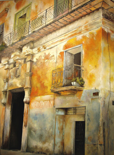 Painting titled "Edificio colonial e…" by Tomás Castaño, Original Artwork, Oil