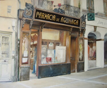 Painting titled "Farmacia de Aguinag…" by Tomás Castaño, Original Artwork, Oil