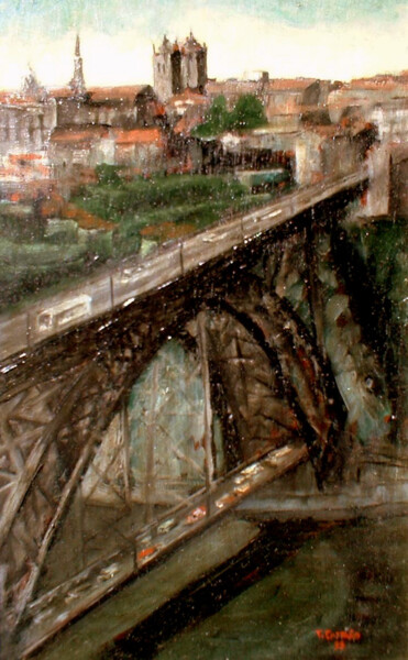 Malerei mit dem Titel "Puente Luis I- Opor…" von Tomás Castaño, Original-Kunstwerk, Öl