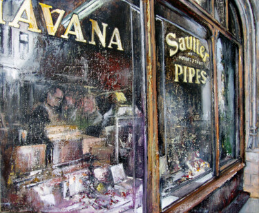 Painting titled "Tobacconists - Saut…" by Tomás Castaño, Original Artwork, Oil
