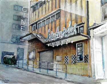 Painting titled "Cine Los Angeles-Sa…" by Tomás Castaño, Original Artwork, Oil