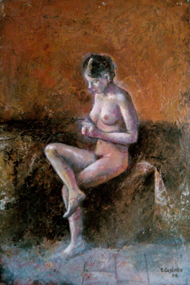 Painting titled "Mujer desnuda sobre…" by Tomás Castaño, Original Artwork, Oil