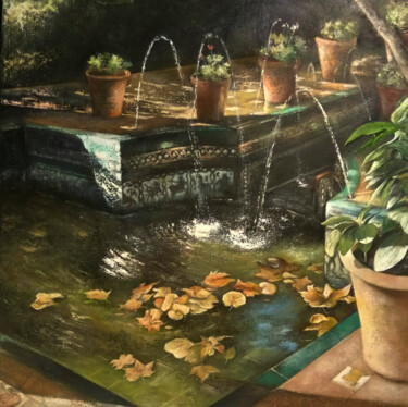 Painting titled "Jardín en la casa m…" by Tomás Castaño, Original Artwork, Oil