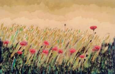 Painting titled "Wheat and poppies" by Tomás González Calabor (TG Calabor), Original Artwork, Acrylic
