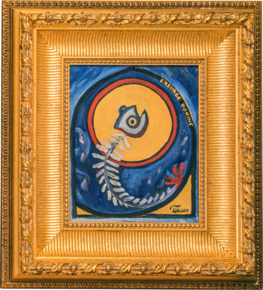 Painting titled "Icon 3: The Fish" by Tomas Hed, Original Artwork, Oil Mounted on Wood Stretcher frame