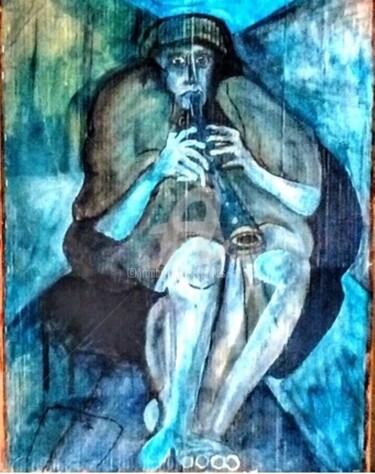 Painting titled "The Flutist" by Tomás Martin, Original Artwork, Acrylic