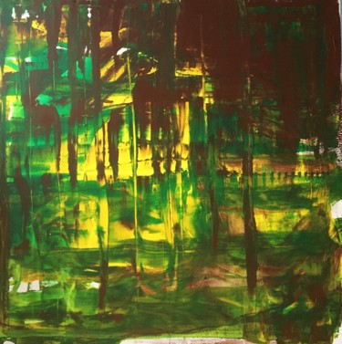 Painting titled "Banana Leaves Forest" by Tomas Mudra, Original Artwork, Acrylic Mounted on Wood Stretcher frame