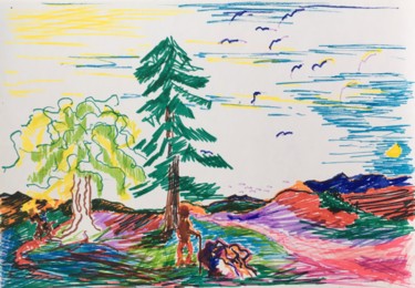 Drawing titled "Man and Horizon" by Tomas Mudra, Original Artwork, Marker