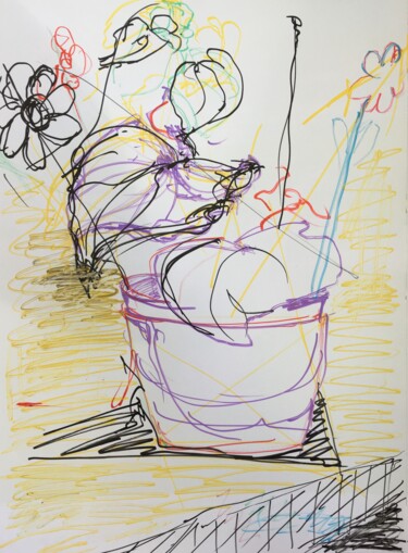 Drawing titled "Room Flower Study" by Tomas Mudra, Original Artwork, Marker