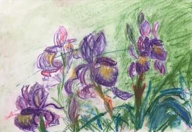 Rysunek zatytułowany „Irises” autorstwa Tomas Mudra, Oryginalna praca, Pastel