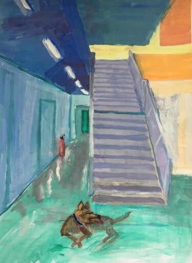 Картина под названием "Lazy Dog Has Laid D…" - Tomas Mudra, Подлинное произведение искусства, Темпера