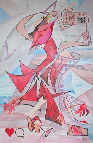Картина под названием "Леди инстаграм" - Tomas Ožinskas, Подлинное произведение искусства, Акрил Установлен на Деревянная ра…