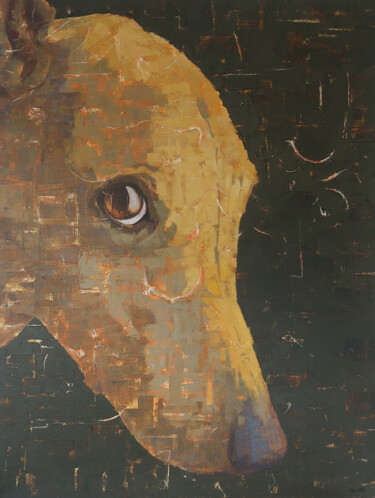 Pintura intitulada "SHY DOG II" por Tomasa Martin, Obras de arte originais, Óleo Montado em Armação em madeira