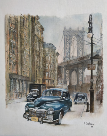 Peinture intitulée "New York1930 - blue…" par Tomás Castaño, Œuvre d'art originale, Huile