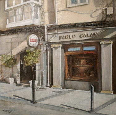 Joyería Pablo Galan-Santander Peinture intitulée "Joyería Pablo Galan…" par Tomás Castaño, Œuvre d'art originale, Huile Monté sur Autre panneau rigide