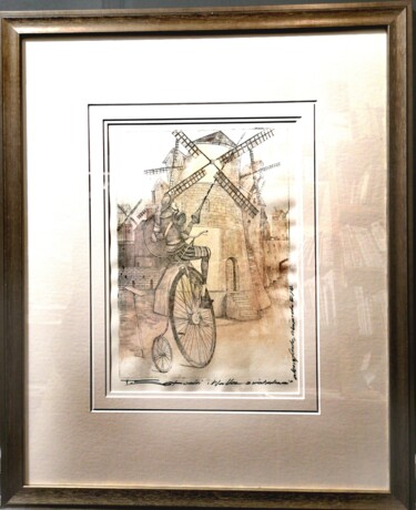 Printmaking titled "TILTING AT WINDMILL…" by Tomasz Sętowski, Original Artwork, Etching Mounted on Cardboard