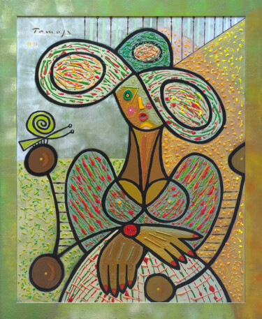 Painting titled "The Girl with a Sna…" by Tomasz, Original Artwork, Acrylic