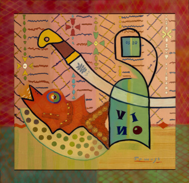 Картина под названием "Wine, fish and Russ…" - Tomasz, Подлинное произведение искусства, Масло
