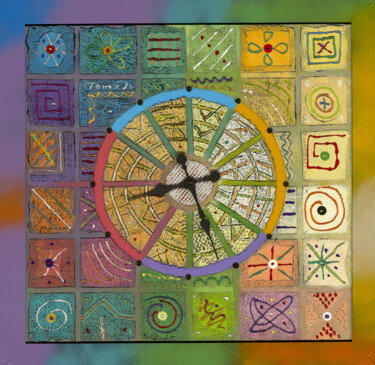 Peinture intitulée "Clock in squares ar…" par Tomasz, Œuvre d'art originale, Acrylique