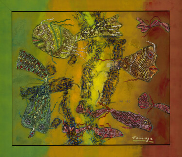Malerei mit dem Titel "Fish escaping from…" von Tomasz, Original-Kunstwerk, Acryl