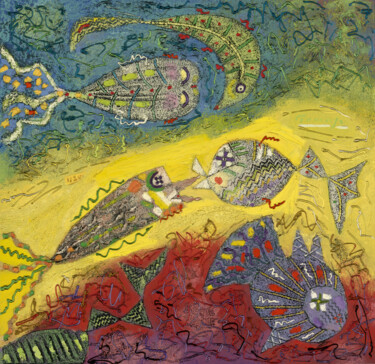 Schilderij getiteld "Fish: flirting, lov…" door Tomasz, Origineel Kunstwerk, Olie