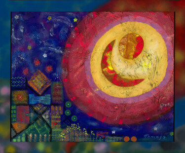 Картина под названием "Moon over the city…" - Tomasz, Подлинное произведение искусства, Акрил