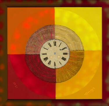 Painting titled "Clock with an old c…" by Tomasz, Original Artwork, Acrylic