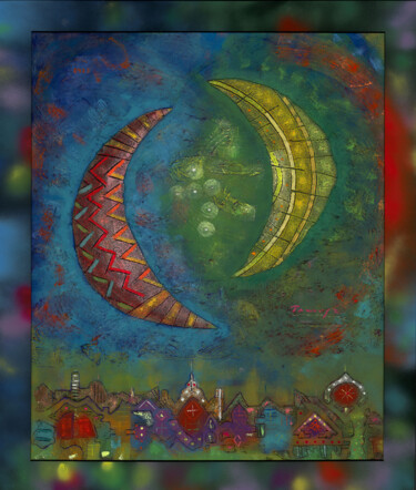 Painting titled "Green Moon" by Tomasz, Original Artwork, Acrylic