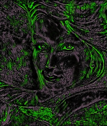 Digital Arts titled ""Woman in green"" by Tom Haespi, Original Artwork, Digital Painting