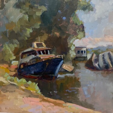 Painting titled "Old ships" by Tomileka, Original Artwork, Oil