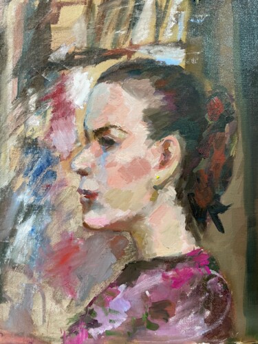 Malerei mit dem Titel "Lady in the profile" von Tomileka, Original-Kunstwerk, Öl