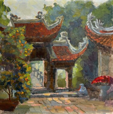Painting titled "Buddhist temple" by Tomileka, Original Artwork, Oil