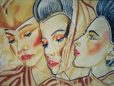 Dessin intitulée "One two three" par Maryse Renault, Œuvre d'art originale, Pastel
