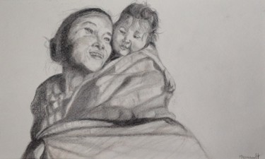 Drawing titled "Tendresse bis" by Maryse Renault, Original Artwork, Graphite