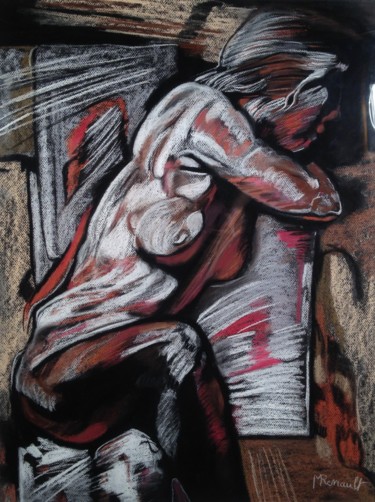 Рисунок под названием "Nuage" - Maryse Renault, Подлинное произведение искусства, Пастель Установлен на Деревянная панель